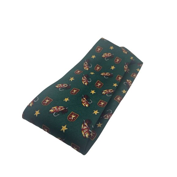 Milano Immagine Neck Tie Green Red 100% Italian Silk Stars Crests Fishing Lures - Picture 3 of 5